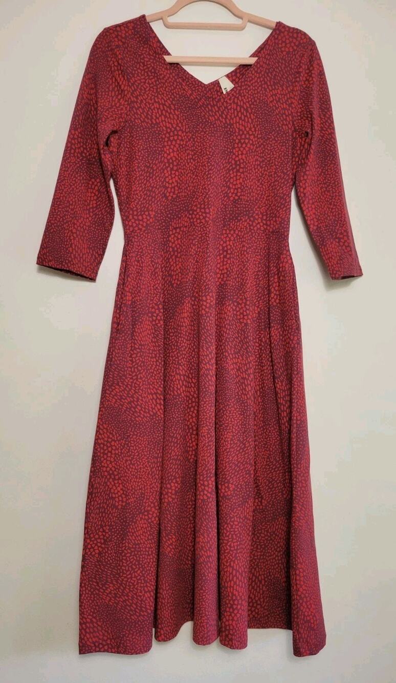 Pact Dress Medium fit and flare Midi Red Purple Organic Cotton floral print